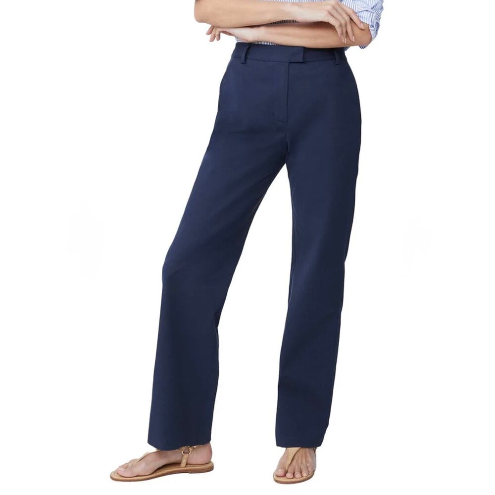 J. McLaughlin Brock Straight Leg Linen Blend Pants Women's 8 Navy Blue Nautical